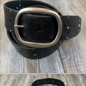 Fossil Brown Leather Belt Silver Stud Embellished